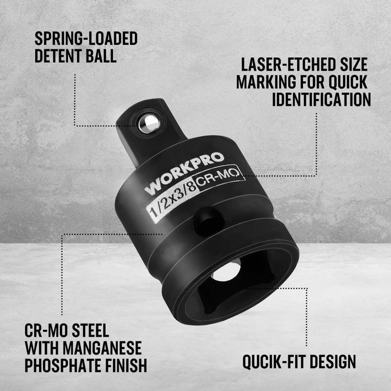 WORKPRO 7 Pieces Impact Socket Adapter Set, Includes 3 Pieces 1/4" Hex Shank Drill Extension Set (1/4", 3/8" and 1/2") and 4 Pieces Impact Socket Adapter and Reducer Set - Image 5