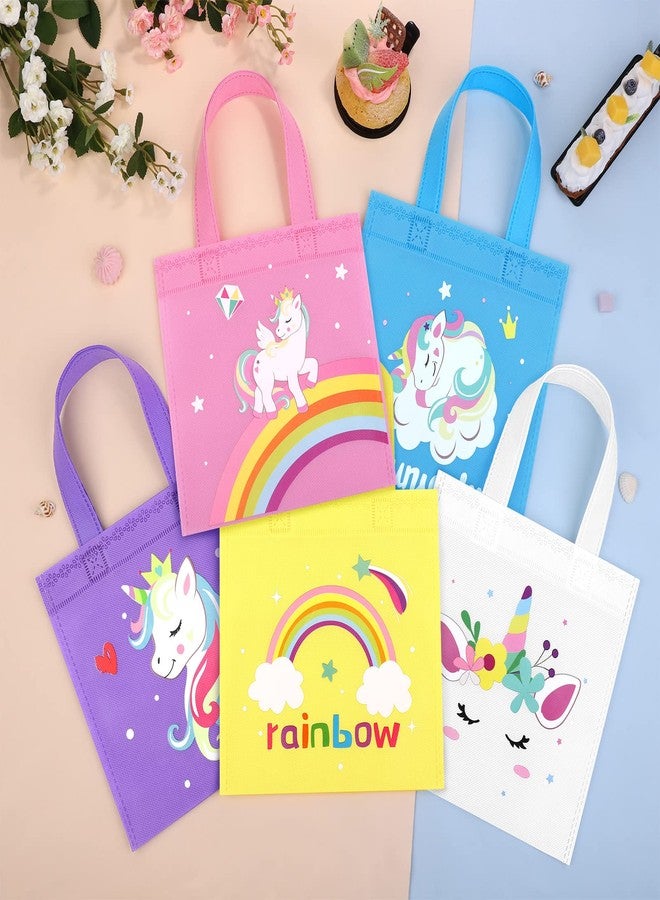 MIMIND 24 Pieces Rainbow Gift Bags Non-Woven Party Bags Unicorn Goodie Treat Candy Bags Reusable Party Favor Bags for Baby Shower, Birthday, Rainbow Party Supplies (7.8 x 7.8 Inches) - Image 4