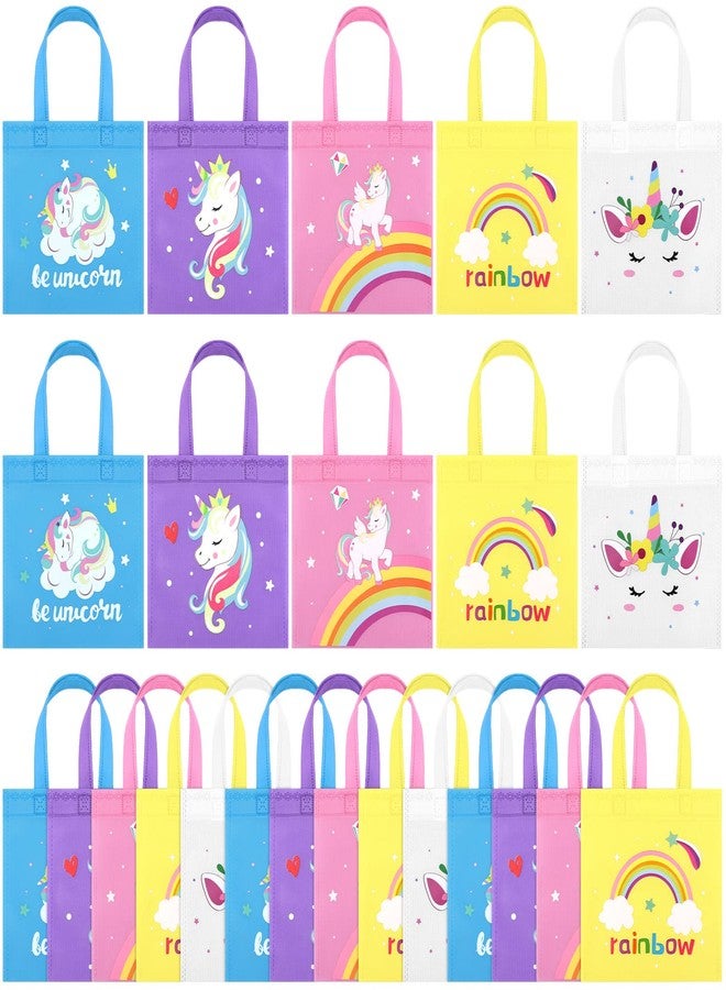 MIMIND 24 Pieces Rainbow Gift Bags Non-Woven Party Bags Unicorn Goodie Treat Candy Bags Reusable Party Favor Bags for Baby Shower, Birthday, Rainbow Party Supplies (7.8 x 7.8 Inches) - Image 1