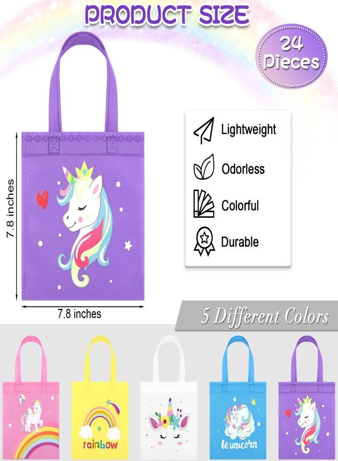 MIMIND 24 Pieces Rainbow Gift Bags Non-Woven Party Bags Unicorn Goodie Treat Candy Bags Reusable Party Favor Bags for Baby Shower, Birthday, Rainbow Party Supplies (7.8 x 7.8 Inches) - Image 2
