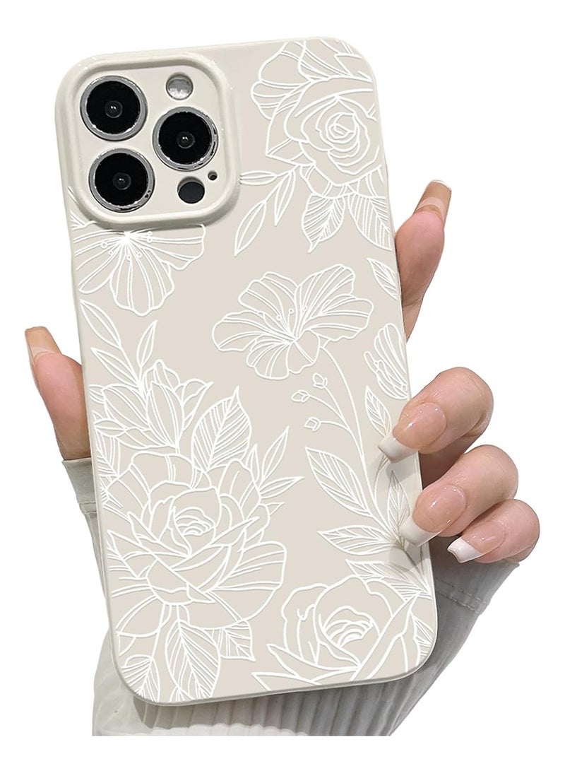 Compatible with iPhone 14 Pro Case Cute Floral Flower Pink Line Pattern for Women Girl Trendy Slim Fit TPU Silicone Shockproof Cover Camera Protection - White - Image 1