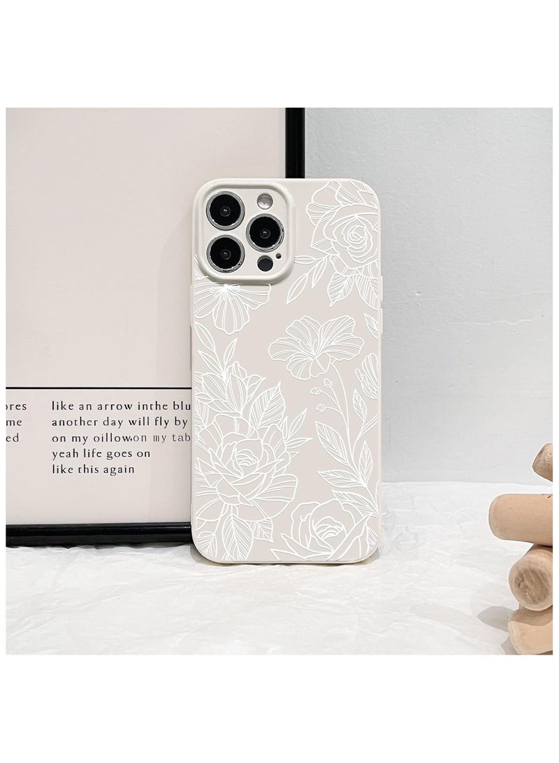 Compatible with iPhone 14 Pro Case Cute Floral Flower Pink Line Pattern for Women Girl Trendy Slim Fit TPU Silicone Shockproof Cover Camera Protection - White - Image 2