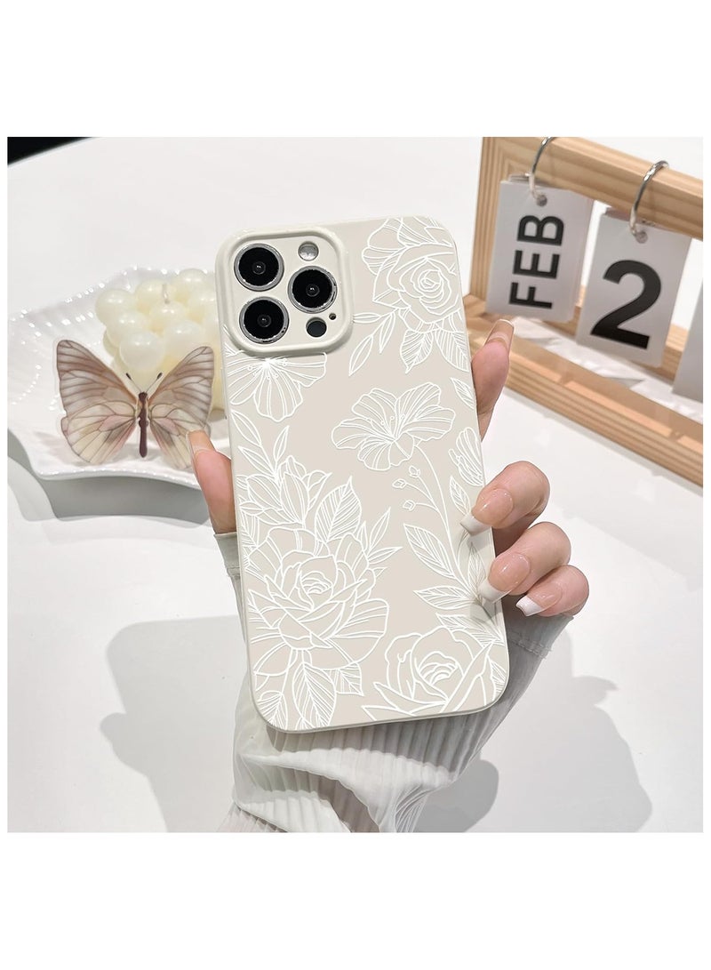 Compatible with iPhone 14 Pro Case Cute Floral Flower Pink Line Pattern for Women Girl Trendy Slim Fit TPU Silicone Shockproof Cover Camera Protection - White - Image 3