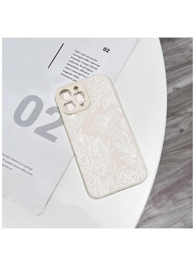 Compatible with iPhone 14 Pro Case Cute Floral Flower Pink Line Pattern for Women Girl Trendy Slim Fit TPU Silicone Shockproof Cover Camera Protection - White - Image 4