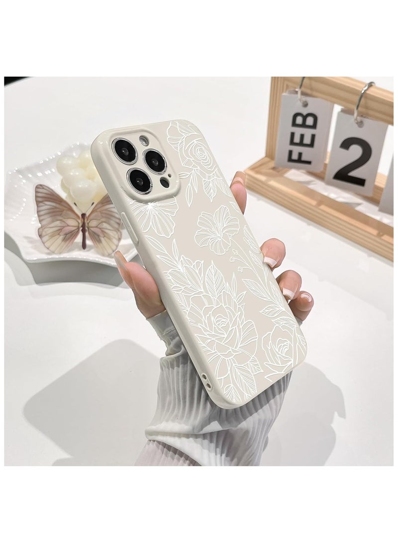 Compatible with iPhone 14 Pro Case Cute Floral Flower Pink Line Pattern for Women Girl Trendy Slim Fit TPU Silicone Shockproof Cover Camera Protection - White - Image 5
