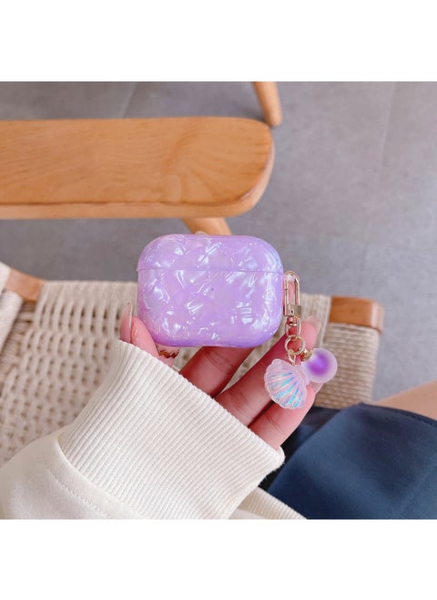 Shell Pattern Suitable For Airpods Pro Protective Case TPU Full Coverage Soft Belt Pendant 3 Generation For Apple 2 Bluetooth Earphone Case-Color:Purple-Applicable Model:Airpods 3 Generation