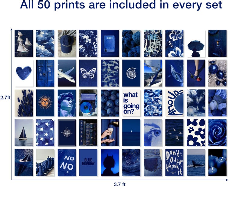 Y2K BOO Midnight Blue College Prints Wall Collage Kit - 50pcs Trendy Nautical & Ocean Aesthetic Photos, Dark Navy Room Decor for Teen Girls, Modern Sea Art for College Dorm & Apartment - Image 4