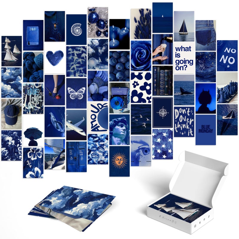 Y2K BOO Midnight Blue College Prints Wall Collage Kit - 50pcs Trendy Nautical & Ocean Aesthetic Photos, Dark Navy Room Decor for Teen Girls, Modern Sea Art for College Dorm & Apartment - Image 1