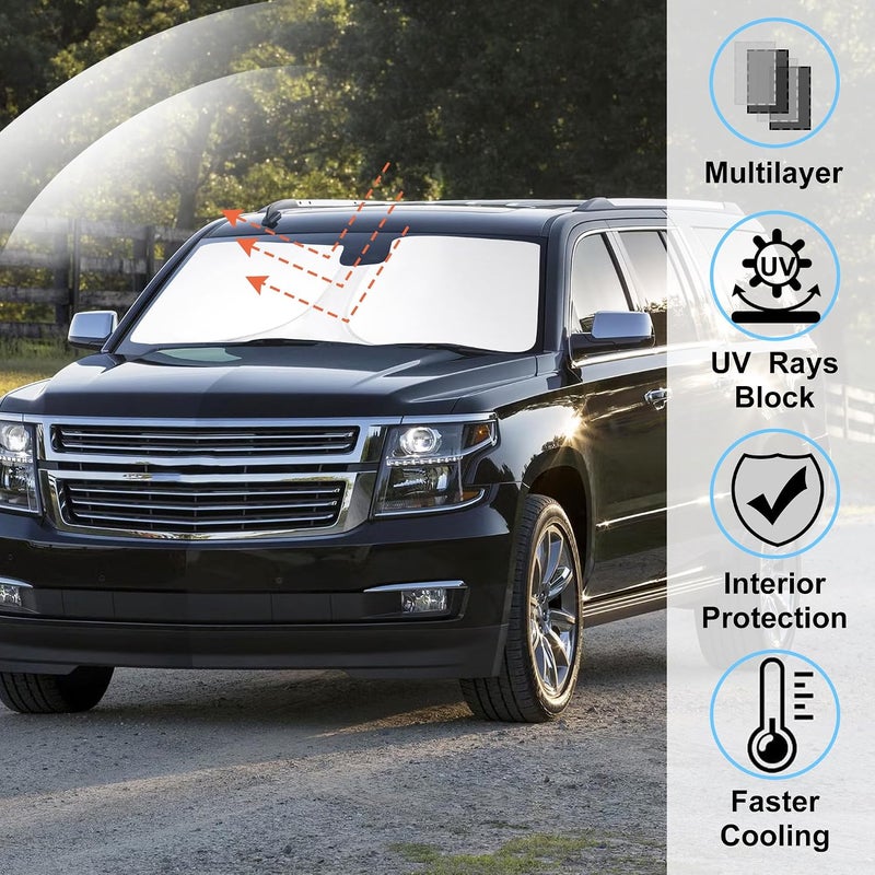 LHFLIVE Windshield Sun Shade Custom Fit for 2015-2020 Chevrolet/Chevy Suburban Accessories Foldable Sunshade Sun Blocker Protect Car from Sun Rays & Heat Damage Keep Car Cooler - Image 2