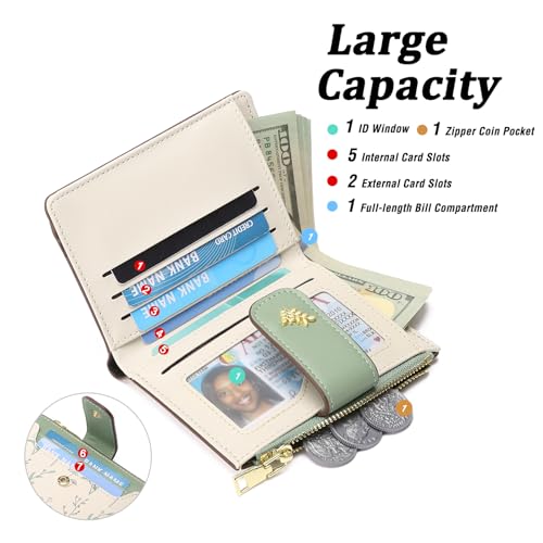 GAEKEAO Small Wallets for Women RFID Blocking Leather Bifold Zipper Pocket Wallet Credit Card Holder with ID Window - Image 2