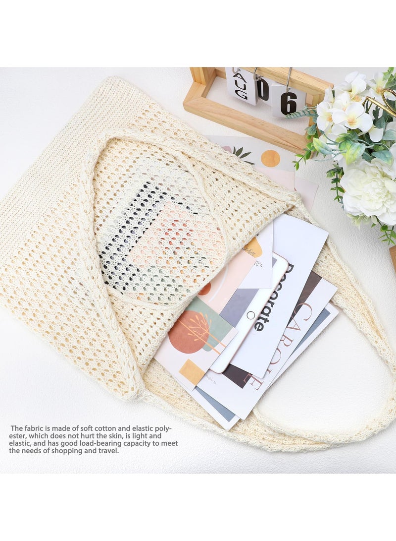 خاجول حقائب كروشيه للنساء، حقيبة توت صيفية للشاطئ، حقيبة توت جمالية، حقيبة هيبي، حقيبة منسوجة (بيج) - Image 3