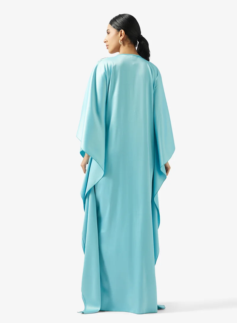 Golden Apple V neck  With Embroidered Jalabiya