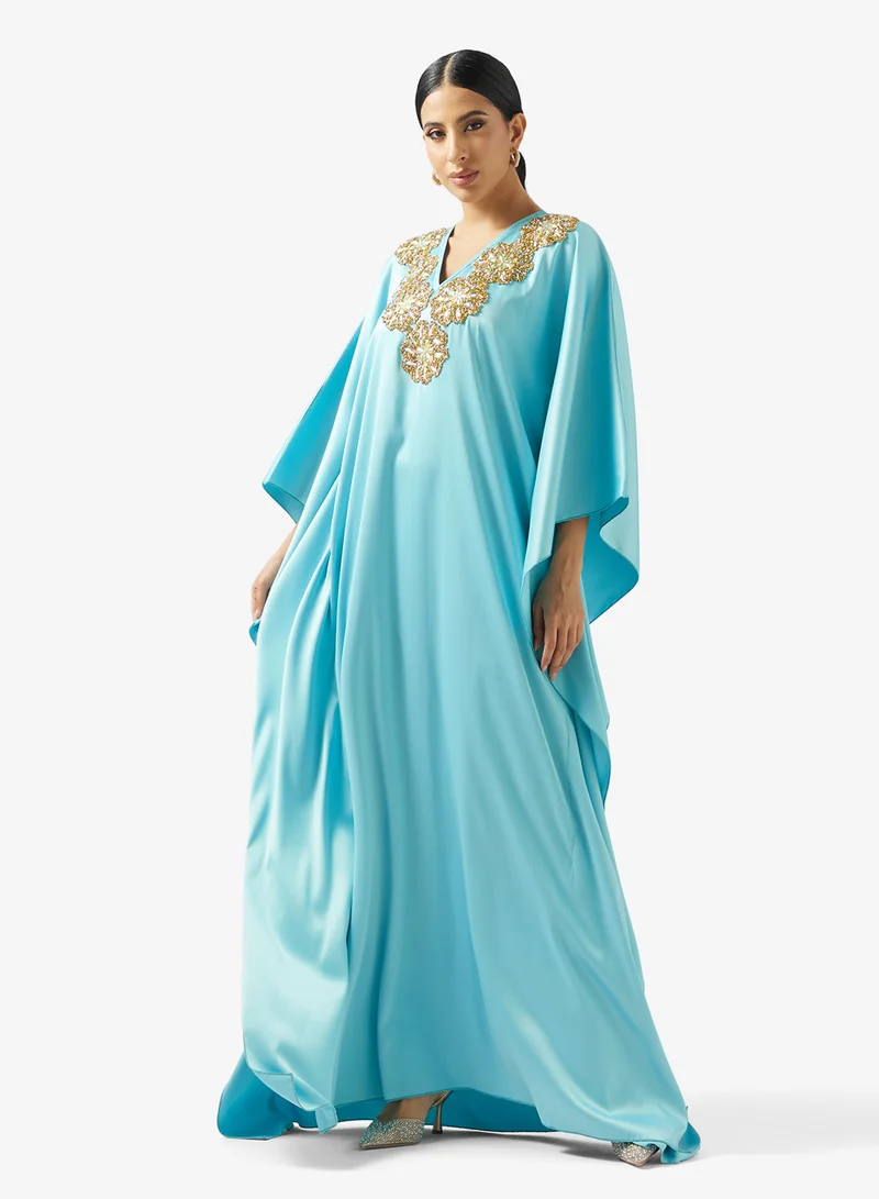 Golden Apple V neck  With Embroidered Jalabiya