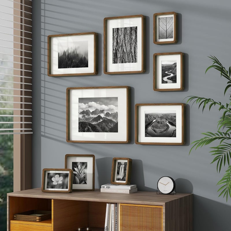 Venusmiles إطار صور 8x10 بوصة، خشب جوز طبيعي من الولايات المتحدة، إطار صور مجمّع مع زجاج مقسّى عالي الوضوح، إطار خشبي 8x10 مع حافة داخلية مقاس 5x7، إطارات جدارية للفن، عرض على الحائط أو الطاولة - Image 5