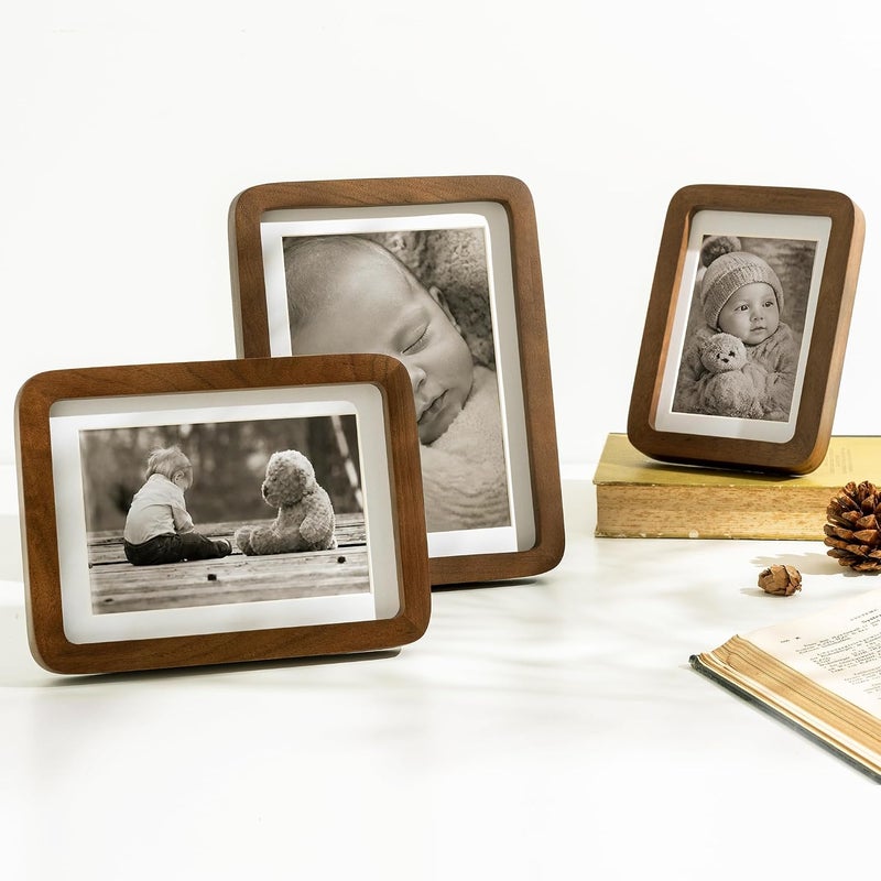 Venusmiles إطار صور 8x10 بوصة، خشب جوز طبيعي من الولايات المتحدة، إطار صور مجمّع مع زجاج مقسّى عالي الوضوح، إطار خشبي 8x10 مع حافة داخلية مقاس 5x7، إطارات جدارية للفن، عرض على الحائط أو الطاولة - Image 2