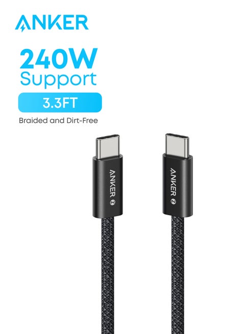 Zolo USB C to USB C Cable, Braided and Dirt-Free Type C Fast Charging Cable, Slim Connector, for iPhone 17/16 Series, MacBook (240W) (Black, 3.3ft)