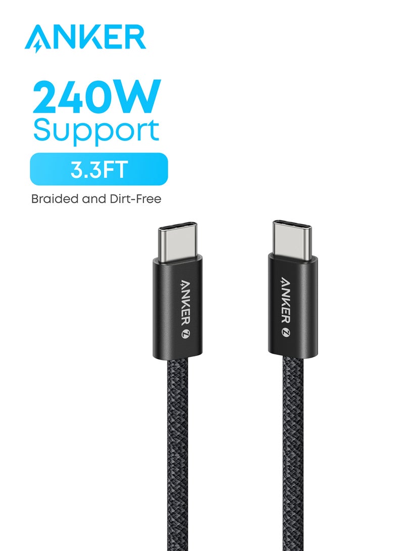 Anker Zolo USB C to USB C Cable, Braided and Dirt-Free Type C Fast Charging Cable, Slim Connector, for iPhone 17/16 Series, MacBook (240W) (Black, 3.3ft) - Image 1
