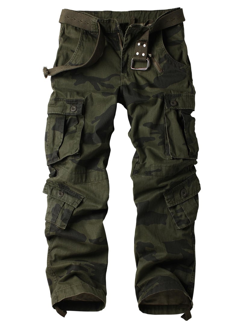 AKARMY Mens Casual Cargo Pants Military Army Camo Pants Combat Work Pants with 8 Pockets F Camo 38