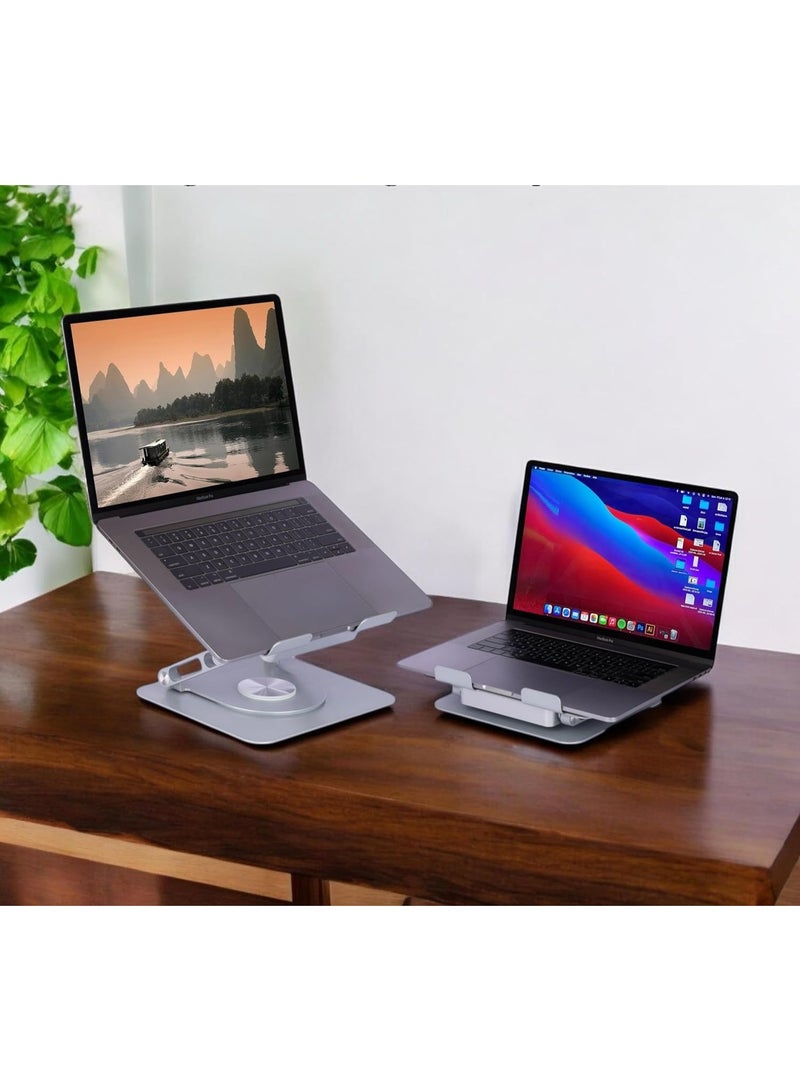 حامل لاب توب معدني دوار 360 درجة بارتفاع قابل للتعديل ومروحة تبريد وسماعة بلوتوث – حامل لاب توب ونوت بوك USB للمكتب والمنزل - Image 2