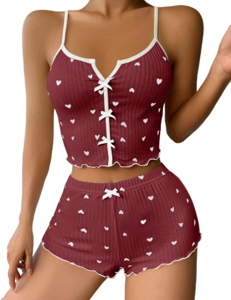 Elegant Summer Women's Pajamas Set with Bow Tie, Ribbed Suit and Halter  Shorts - Image 2