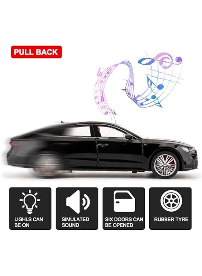 Toy Car Compatible for 1:24 Audi A7 Model Car, Pull Back Diecast Collectible Car with Sounds＆Lights for Kids Boys Girls and Adults, Gift (Black) - Image 3