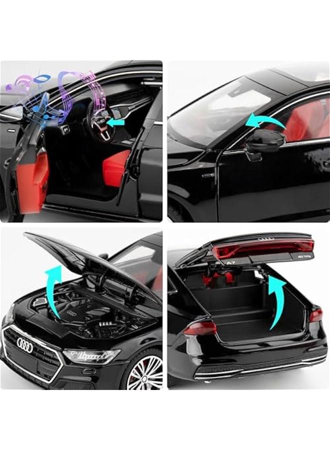 Toy Car Compatible for 1:24 Audi A7 Model Car, Pull Back Diecast Collectible Car with Sounds＆Lights for Kids Boys Girls and Adults, Gift (Black) - Image 4