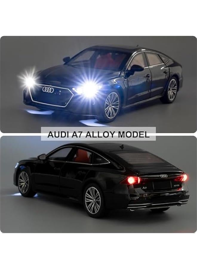 Toy Car Compatible for 1:24 Audi A7 Model Car, Pull Back Diecast Collectible Car with Sounds＆Lights for Kids Boys Girls and Adults, Gift (Black) - Image 5