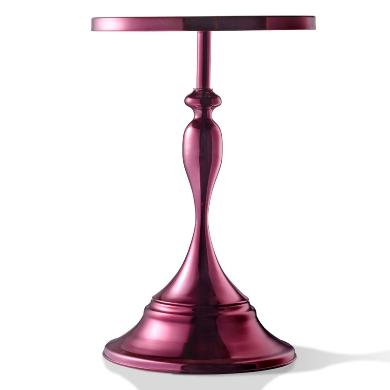 Homes: Inside + Out Halric Modern 24" Tall Round End Table with Decorated Tabletop and Iron Metal Base, Accent Furniture, Elegant Pedestal Stand for Living Room, Home Office, Chrome Purple - Image 1