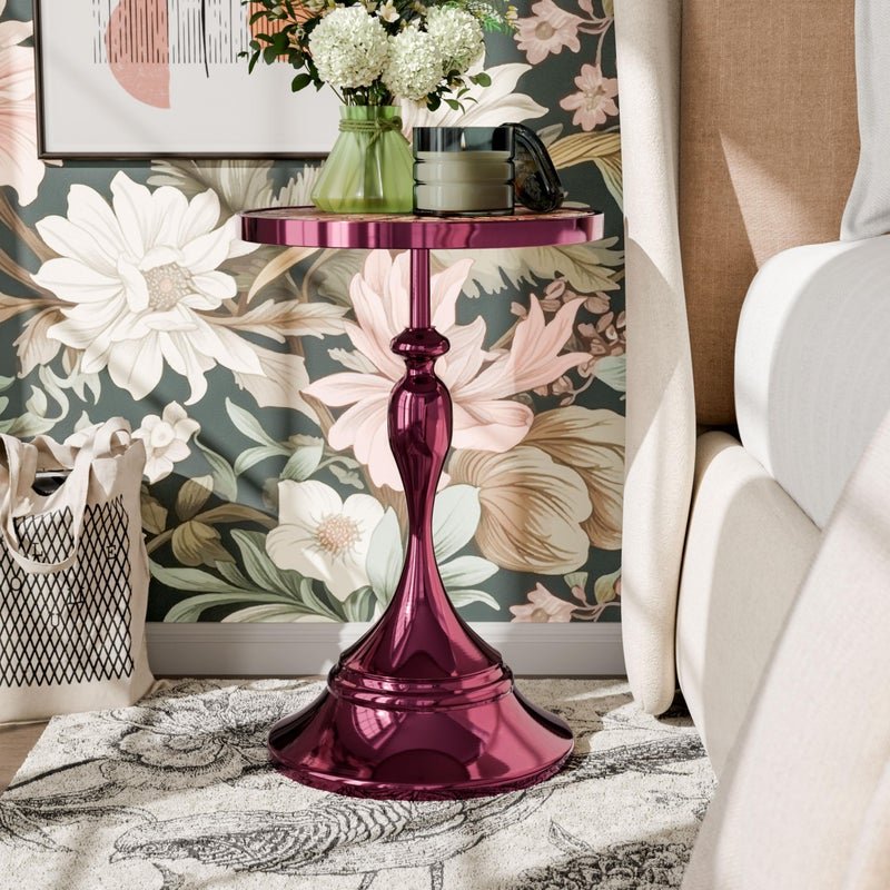 Homes: Inside + Out Halric Modern 24" Tall Round End Table with Decorated Tabletop and Iron Metal Base, Accent Furniture, Elegant Pedestal Stand for Living Room, Home Office, Chrome Purple - Image 2