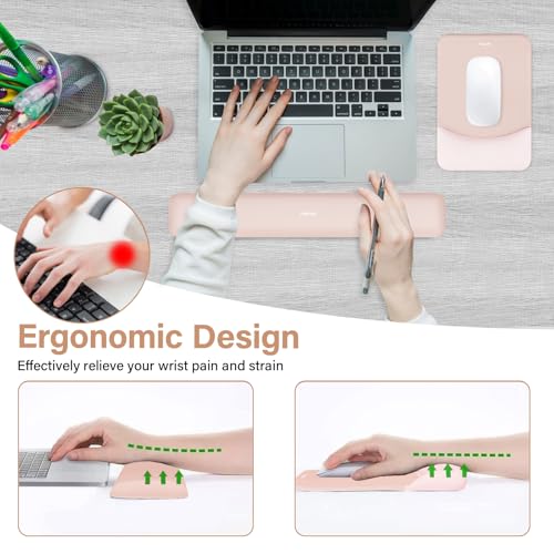 MOSISO Wrist Rest Support for Mouse PadKeyboard Set Rectangular Ergonomic Mousepad NonSlip Base HomeOffice Pain ReliefEasy Typing Pad with Neoprene ClothRaised Silicone Lining Apricot - Image 3