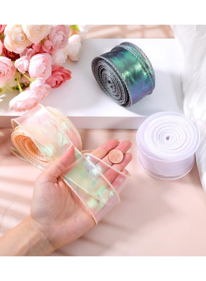 3 Rolls Iridescent Organza Ribbon, Craft Decorative Ribbon, Gift Wrapping, Bridal Bouquet Shiny Craft Ribbons, For Floral Bouquets Wedding - Image 4