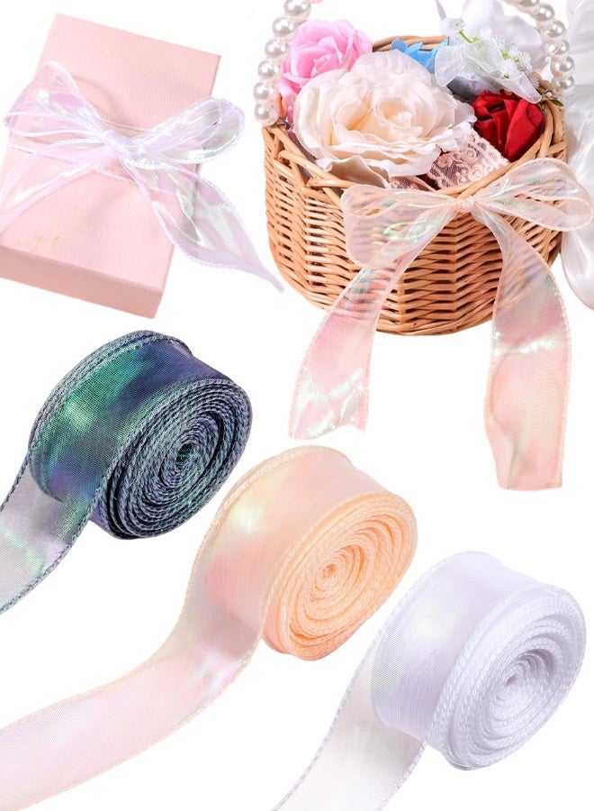 3 Rolls Iridescent Organza Ribbon, Craft Decorative Ribbon, Gift Wrapping, Bridal Bouquet Shiny Craft Ribbons, For Floral Bouquets Wedding - Image 1