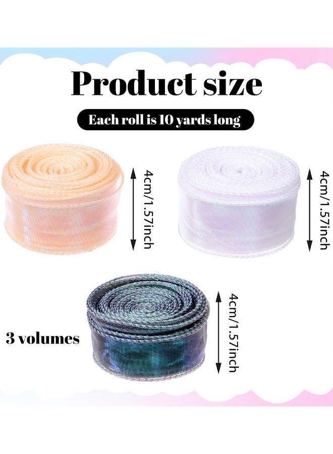 3 Rolls Iridescent Organza Ribbon, Craft Decorative Ribbon, Gift Wrapping, Bridal Bouquet Shiny Craft Ribbons, For Floral Bouquets Wedding - Image 2