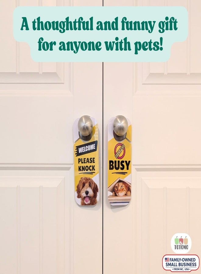 TOTOMO Do Not Disturb Door Hanger Sign for Doorknob or Lever Handle, Busy|Me Time|Please Knock|Stay Out, 3.5" x 9" Cute Dog & Cat Pet Design for Teenagers, Dorm Room, Home Office, Mood Sign - Image 5