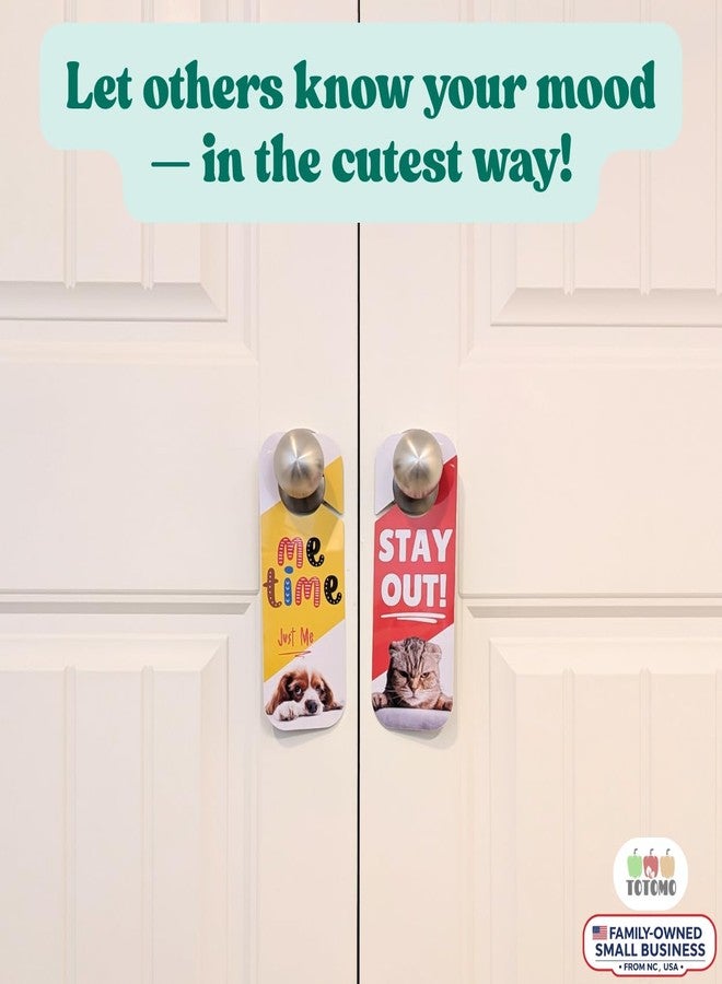 TOTOMO Do Not Disturb Door Hanger Sign for Doorknob or Lever Handle, Busy|Me Time|Please Knock|Stay Out, 3.5" x 9" Cute Dog & Cat Pet Design for Teenagers, Dorm Room, Home Office, Mood Sign - Image 4