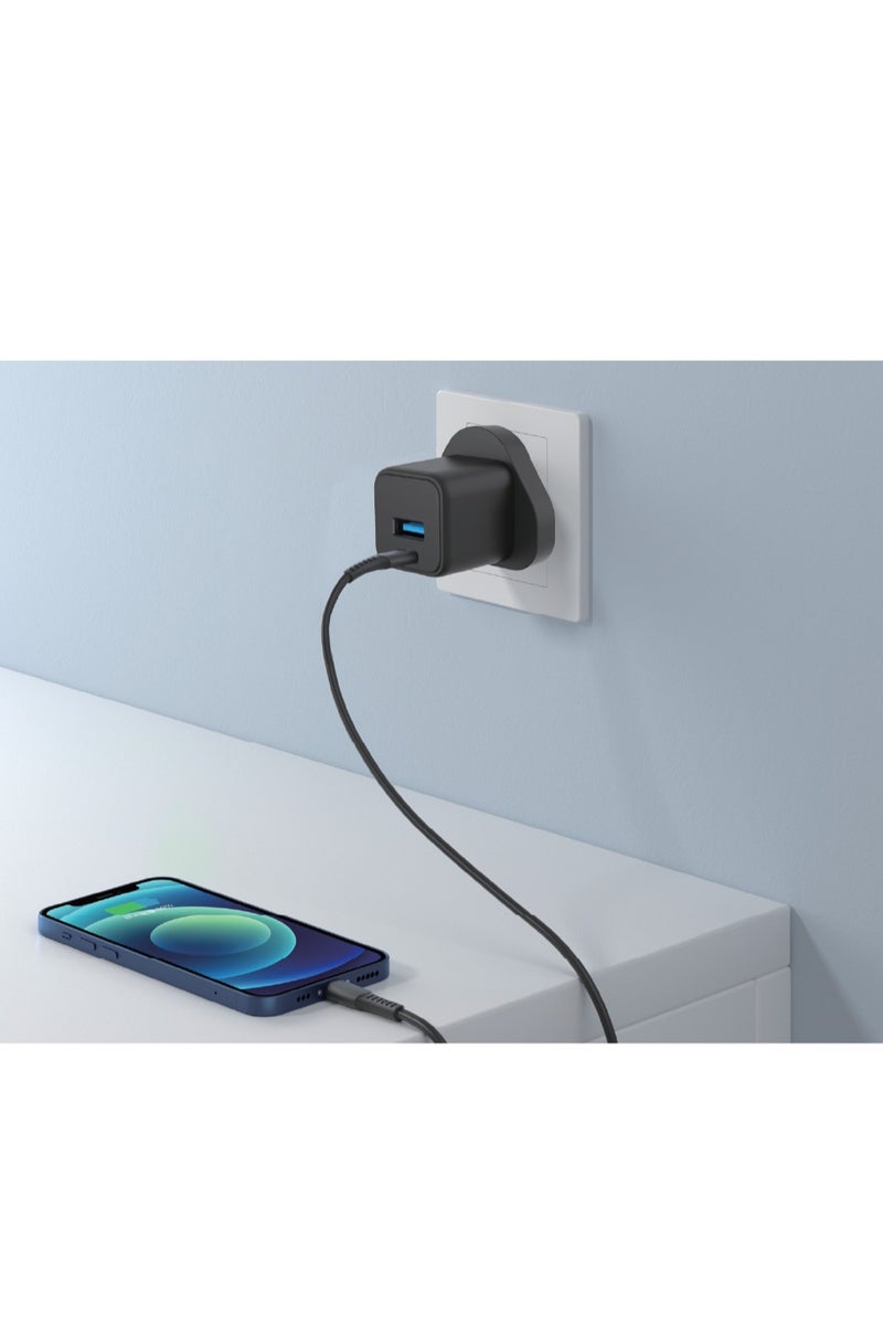 Eone 20W Fast Wall Charger – Apple Certified, Durable & Dual-Port Design A powerful 20W wall charger featuring dual outputs (PD + QC) for simultaneously charging two devices. Built to last with enhanced durability and includes an Apple-certified Lightning cable for reliable, high-speed charging. - Image 2
