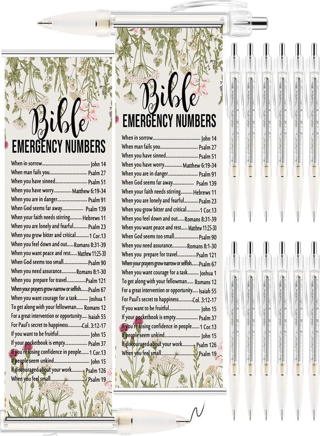 Trandraft 50 Pcs Easter Christian Gift for Church Members Women Bible Verse Pens Bulk Religious Retractable Ballpoint Pen with Books of The Bible for Mothers Day VBS Favors (Emergency Numbers) - Image 1