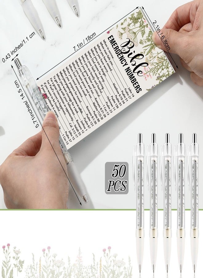 Trandraft 50 Pcs Easter Christian Gift for Church Members Women Bible Verse Pens Bulk Religious Retractable Ballpoint Pen with Books of The Bible for Mothers Day VBS Favors (Emergency Numbers) - Image 2
