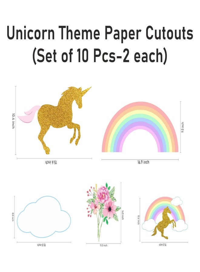PrettyurParty Pretty UR Party Unicorn Theme Paper Cutouts for Birthday Parties, Unicorn Party Supplies décor, Rainbow Birthday Party Decoration, Cutouts for Rooms, Boards –Multicolour (10 pcs) - Image 2