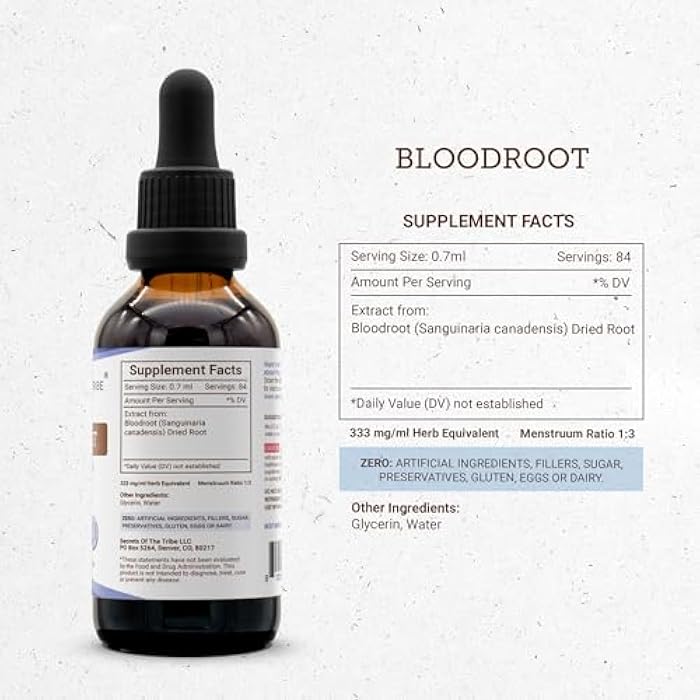 Secrets of the Tribe Bloodroot Tincture Alcohol-Free Extract, Responsibly farmed Bloodroot (Sanguinaria Canadensis) Dried Root Tincture Supplement (2 FL OZ) - Image 4