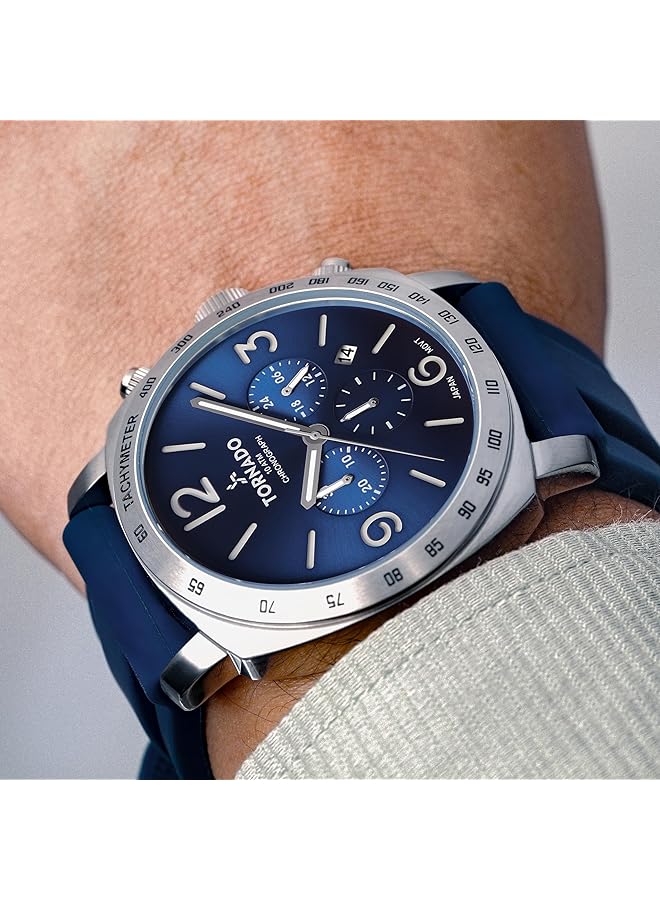 تورنيدو ساعة رجالية يابانية بحركة كوارتز وشاشة كرونوغراف وحزام سيليكون T9102 Ssnn باللون الأزرق - Image 3