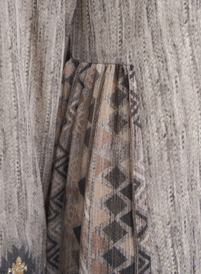 Kashkha  Grey Geometric Print Chiffon Tiered Maxi Dress (VW301) for Women | Best Price UAE