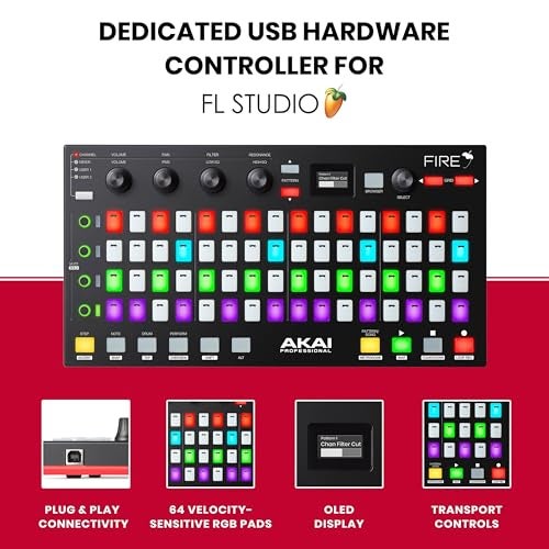 Akai Professional وحدة تحكم MIDI USB من أكاي بروفيشونال لبرنامج FL Studio مع مصفوفة 64 لوحة/درام RGB (فاير) - Image 2