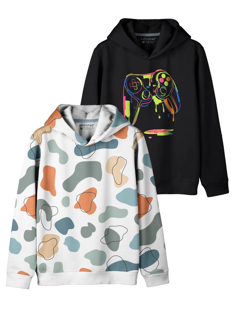 HELLCAT Trendy Printed Cotton Blend Hoodie Sweatshirt for Boys - Pack of 2_White1/Black_3-4 Years - Image 1