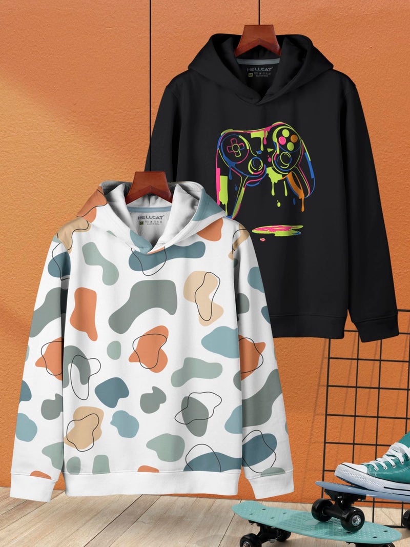 HELLCAT Trendy Printed Cotton Blend Hoodie Sweatshirt for Boys - Pack of 2_White1/Black_3-4 Years - Image 2