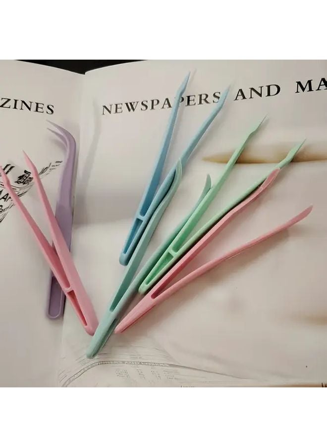 2 Pack Plastic Tweezers Green 4 53inch Straight And Curved Tips DIY Craft Tools - Image 2