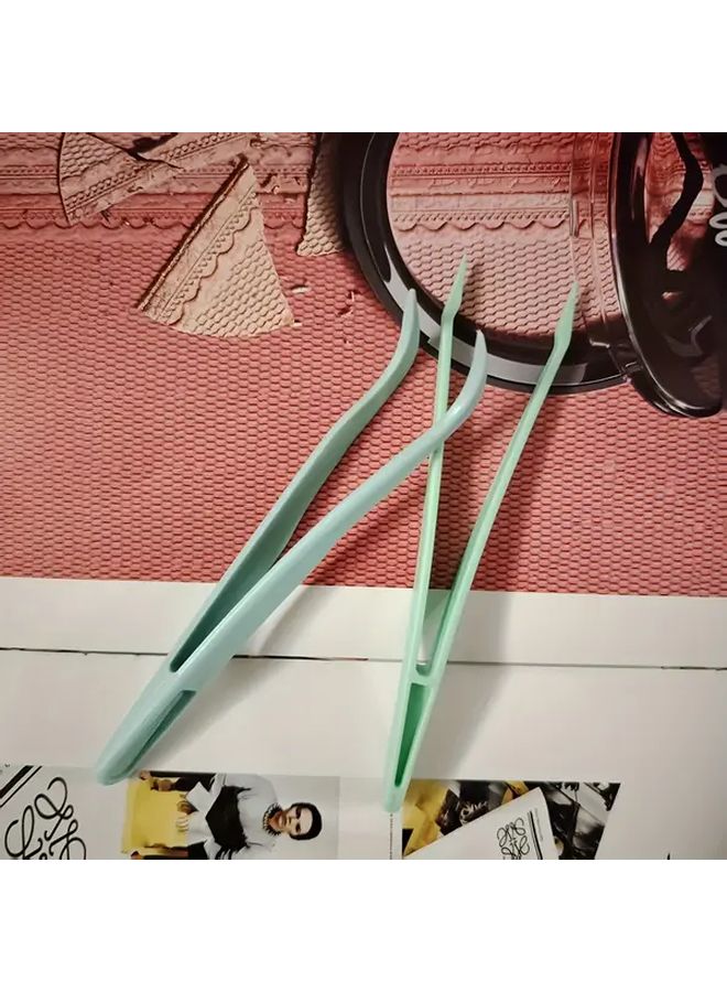 2 Pack Plastic Tweezers Green 4 53inch Straight And Curved Tips DIY Craft Tools - Image 1