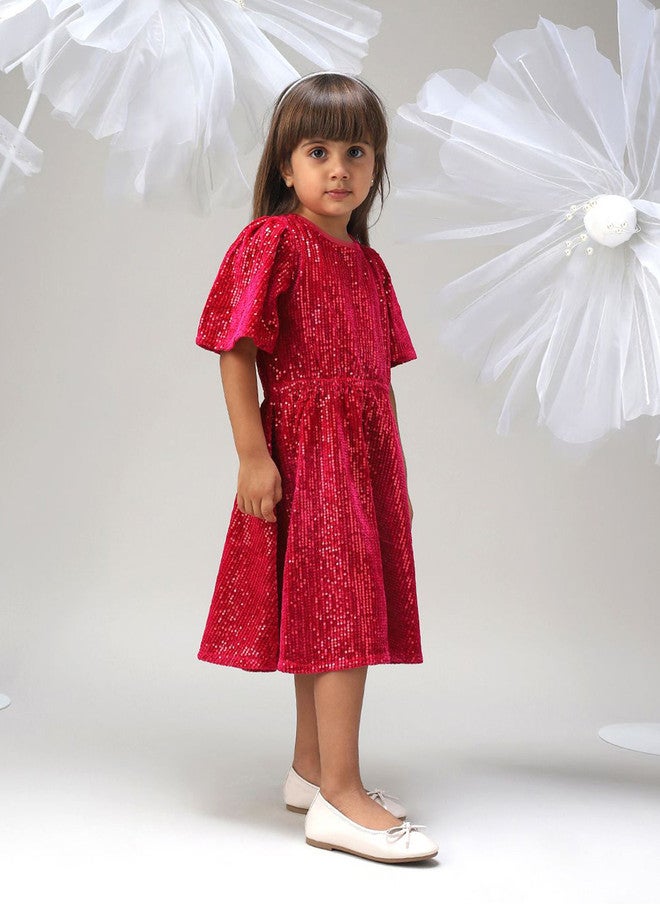 BONKIDS Red Flared Sleeve Fit & Flare Dress - Image 3