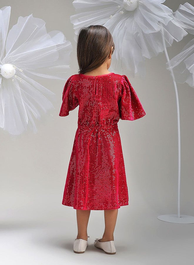 BONKIDS Red Flared Sleeve Fit & Flare Dress - Image 5