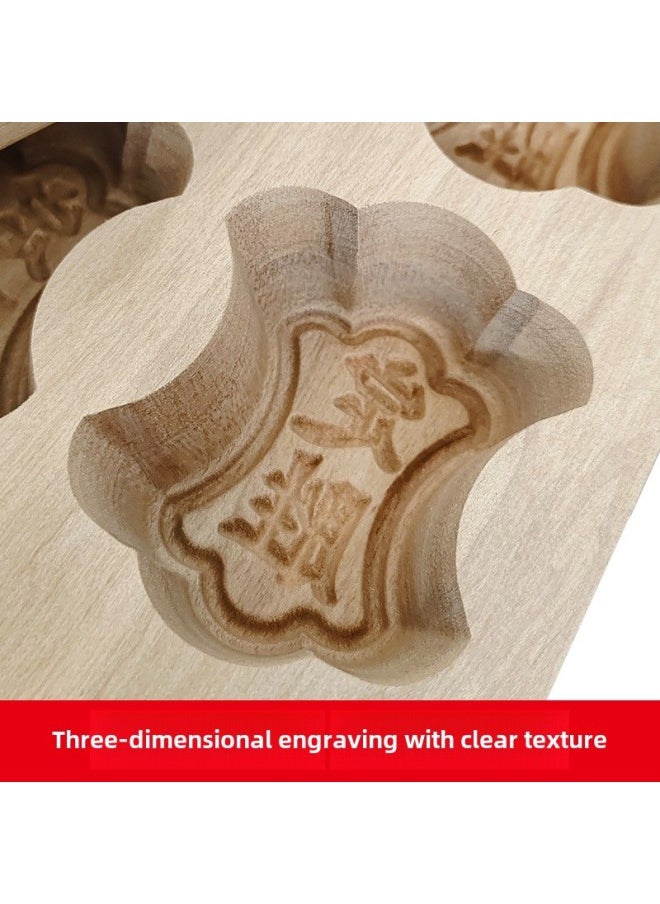 Generic Wooden Dingsheng Cake Mold Wooden No.1 Yuan Cake Mold To Be Named Rice Cake Square Cake Osmanthus Cake Mung Bean Cake Mold-Color:Dingsheng 9-hole Five-piece Set  - Image 4